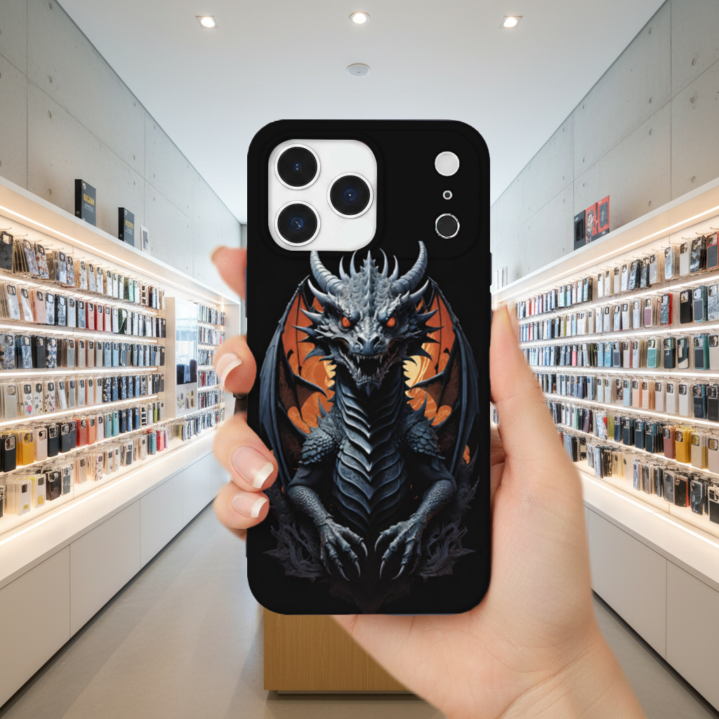 Gothic Fire-Eyed Dragon Illustration iPhone 17 Pro Max Case