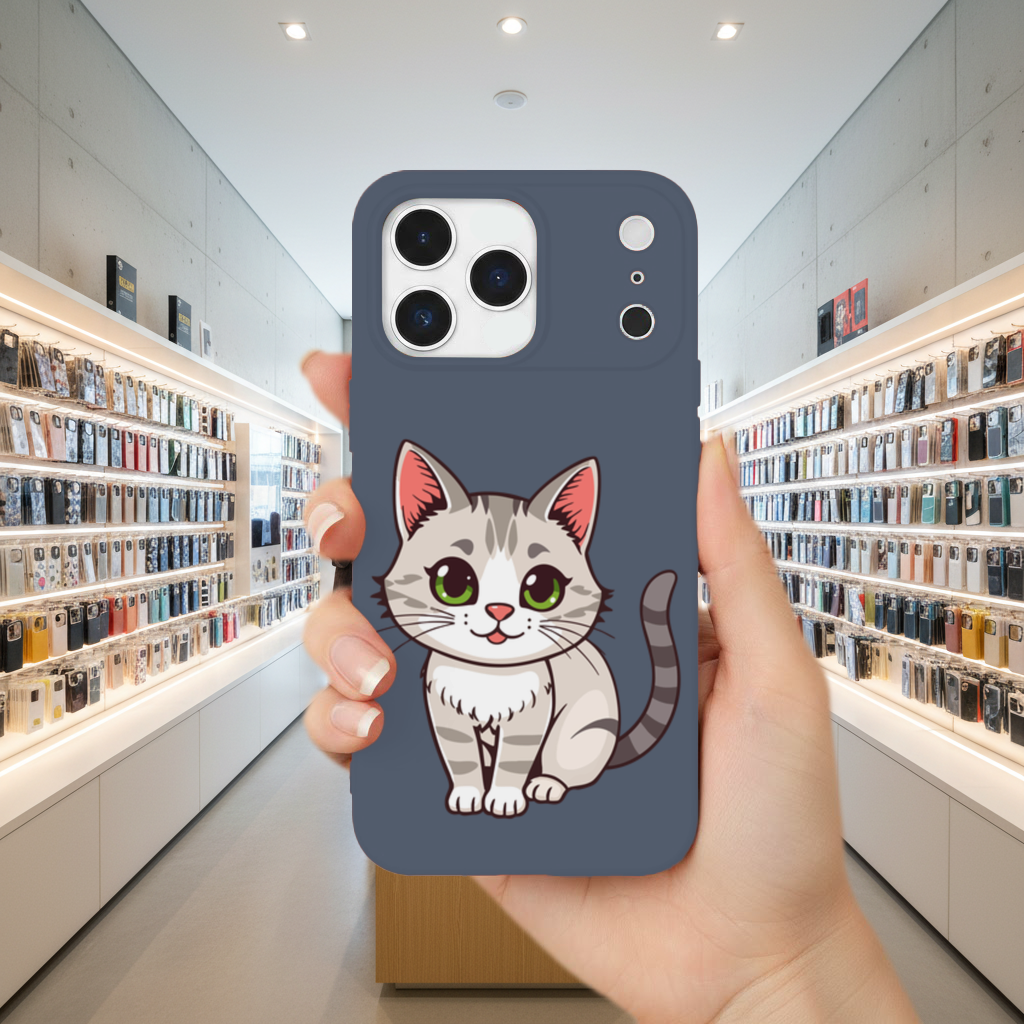 Green Eyed Grey Cat iPhone 17 Pro Max Case