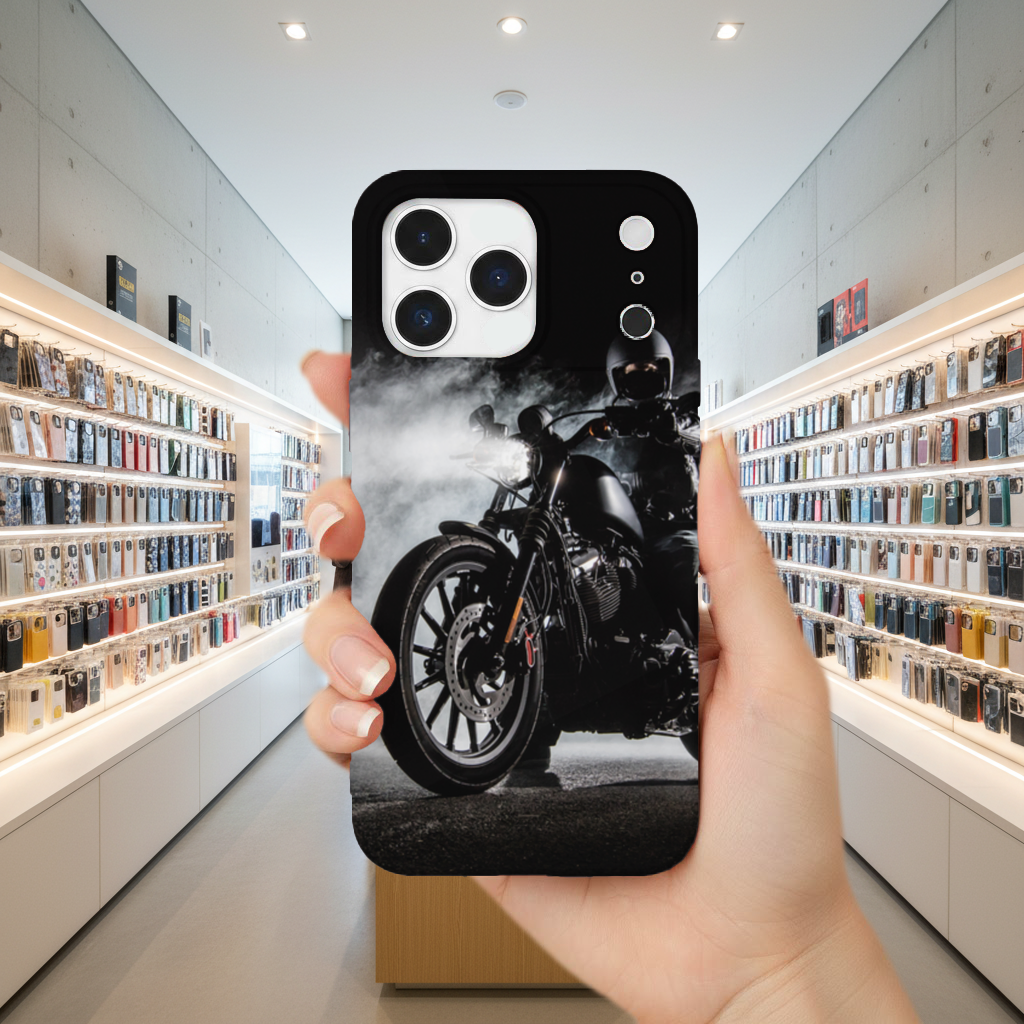 Siyah Cruiser Motosiklet Gece Sürüşü iPhone 17 Pro Max Kılıfı