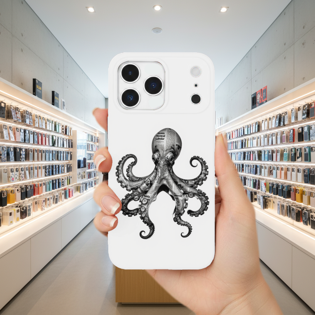 Gazete Kağıdı Görünümlü Ahtapot iPhone 17 Pro Max Kılıfı