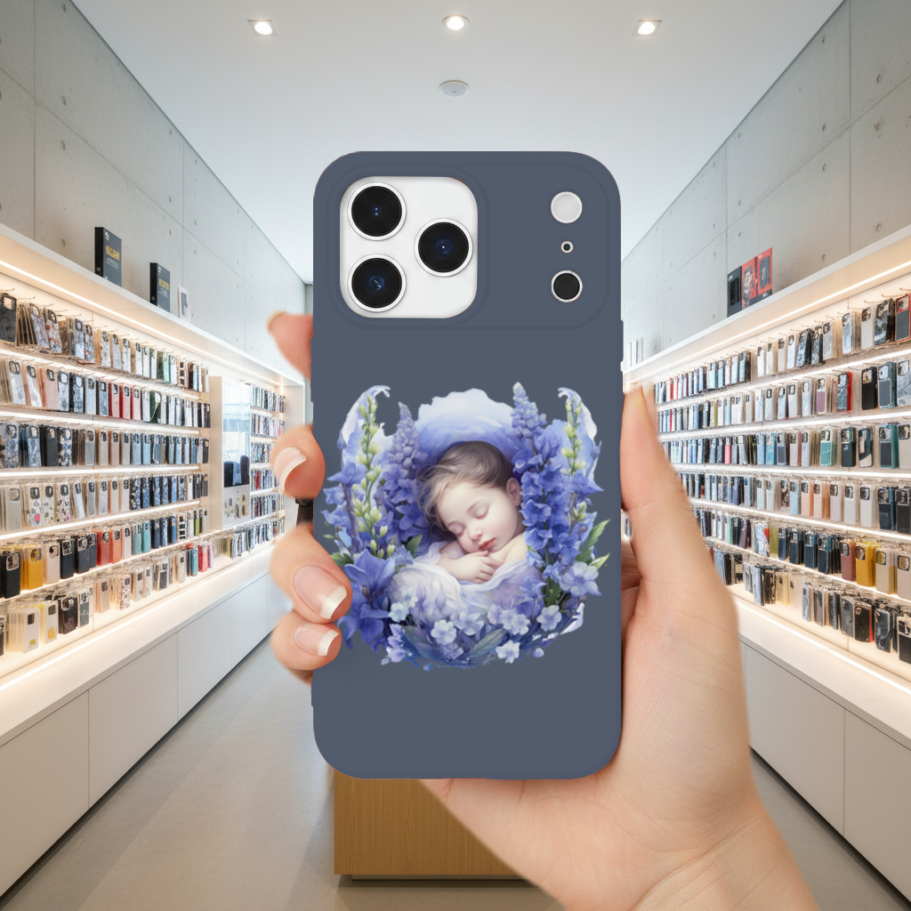 Sleeping Baby Blue Larkspur iPhone 17 Pro Max Case
