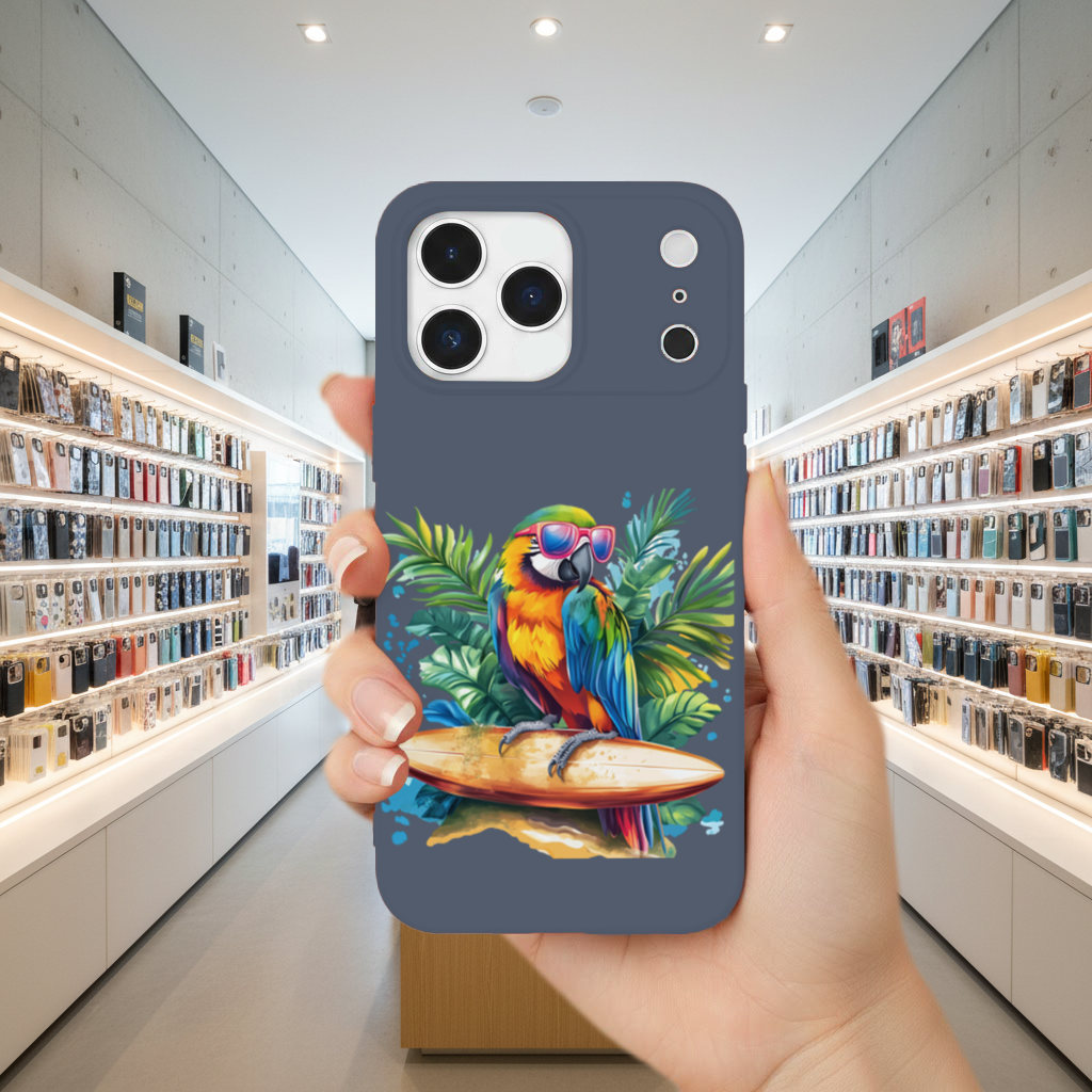 Surfing Parrot with Pink Sunglasses iPhone 17 Pro Max Case