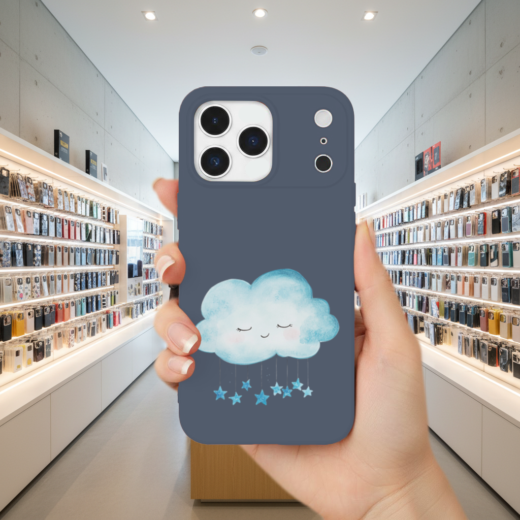 Watercolor Sleepy Cloud and Blue Stars iPhone 17 Pro Max Case