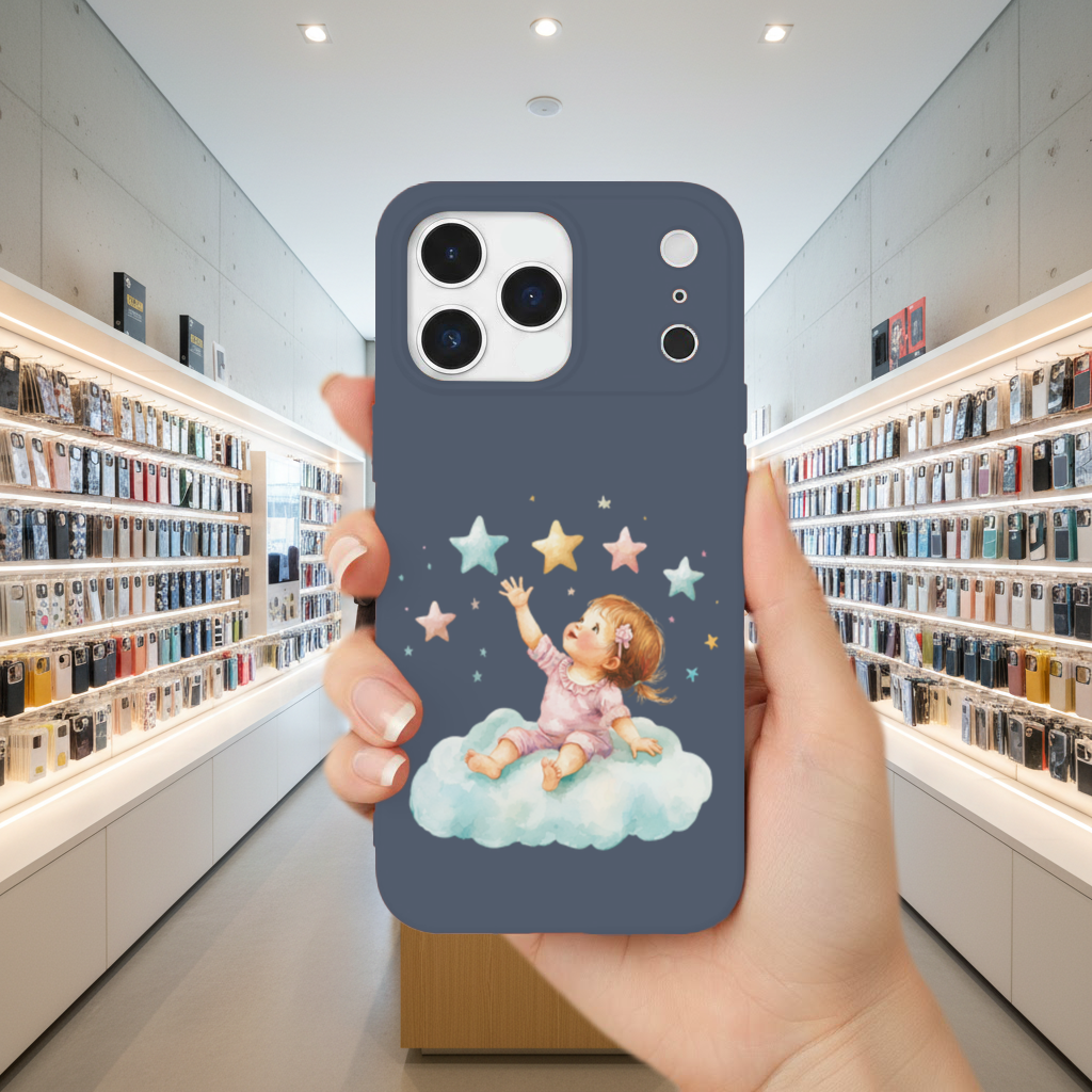 Baby Girl Reaching for Stars on a Cloud iPhone 17 Pro Max Case