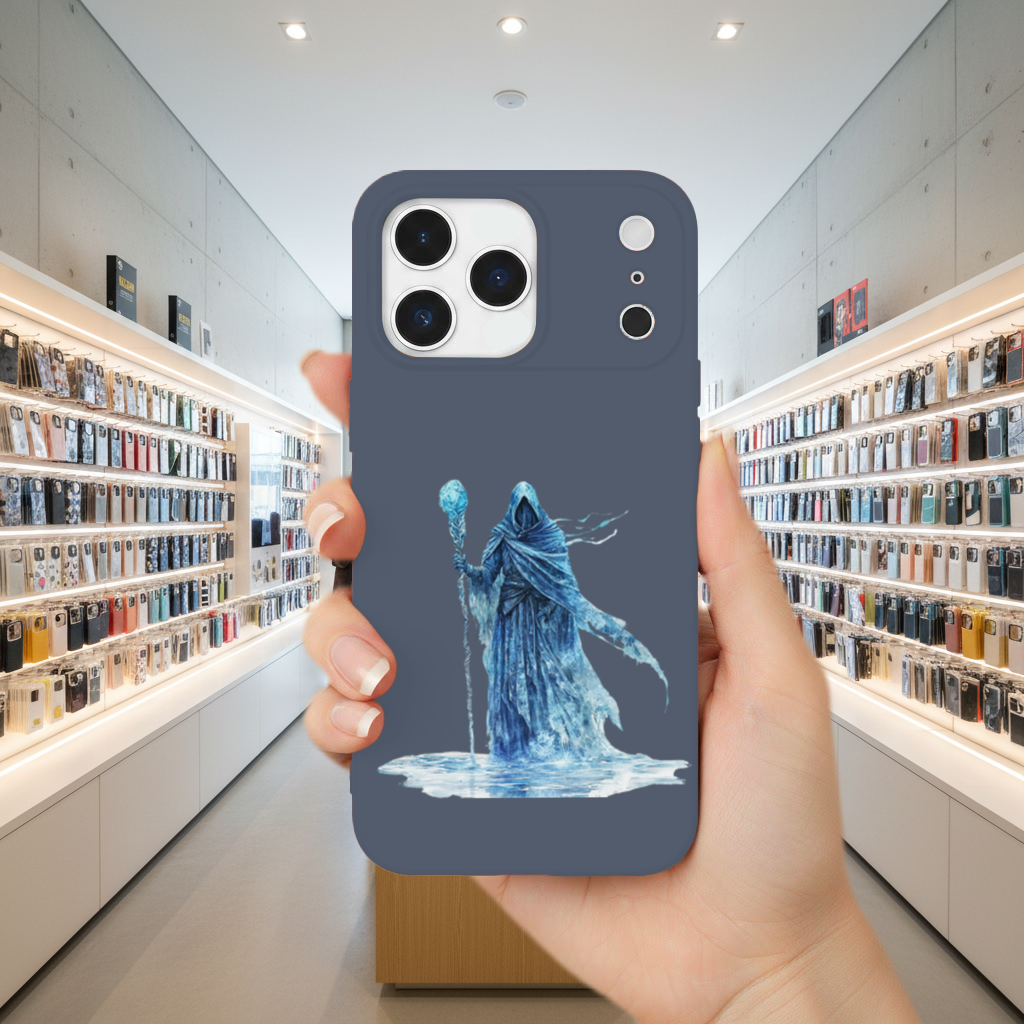 Blue Frost Mage Hooded Wizard Staff iPhone 17 Pro Max Case