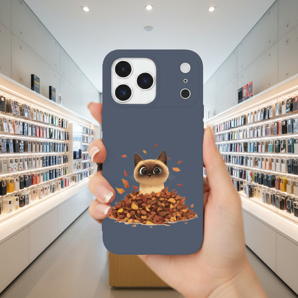 Siamese Cat in Autumn Leaf Pile iPhone 17 Pro Max Case