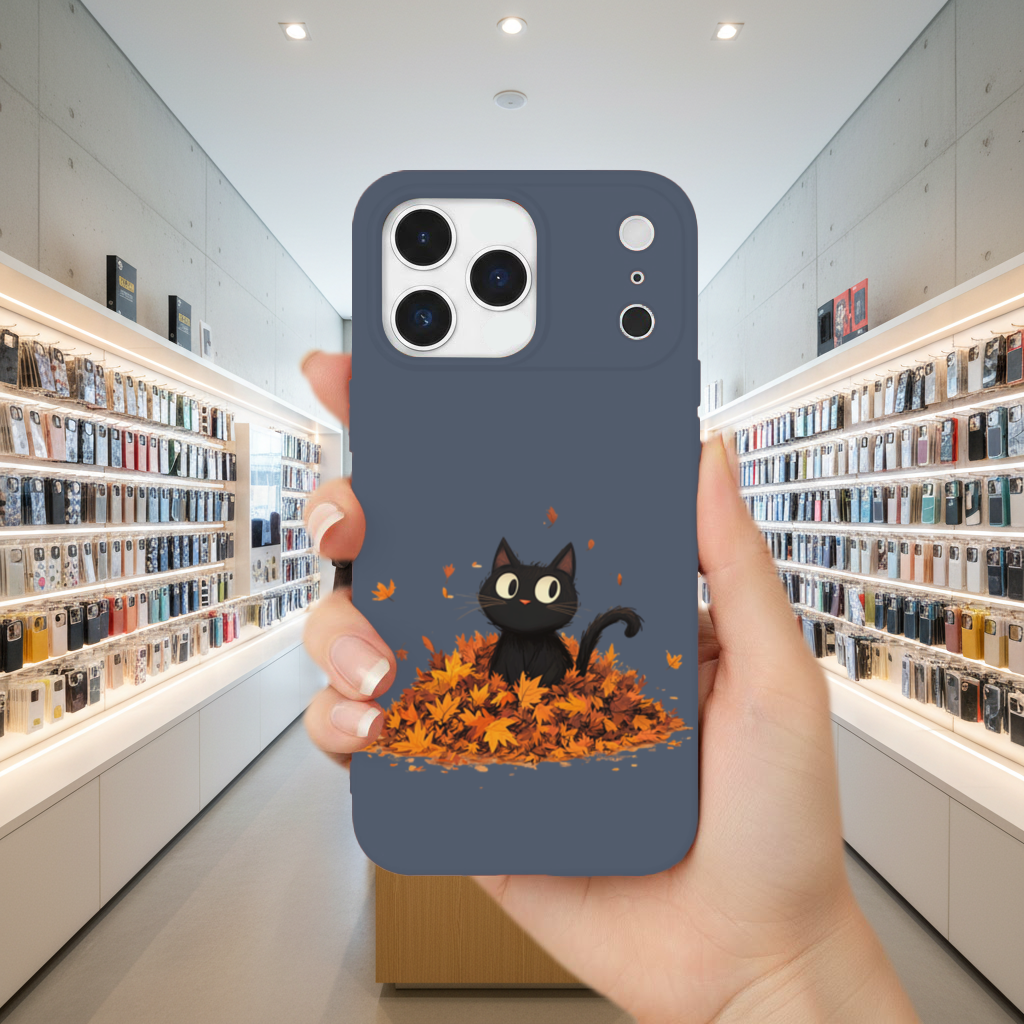 Cute Black Cat in Autumn Leaves iPhone 17 Pro Max Case