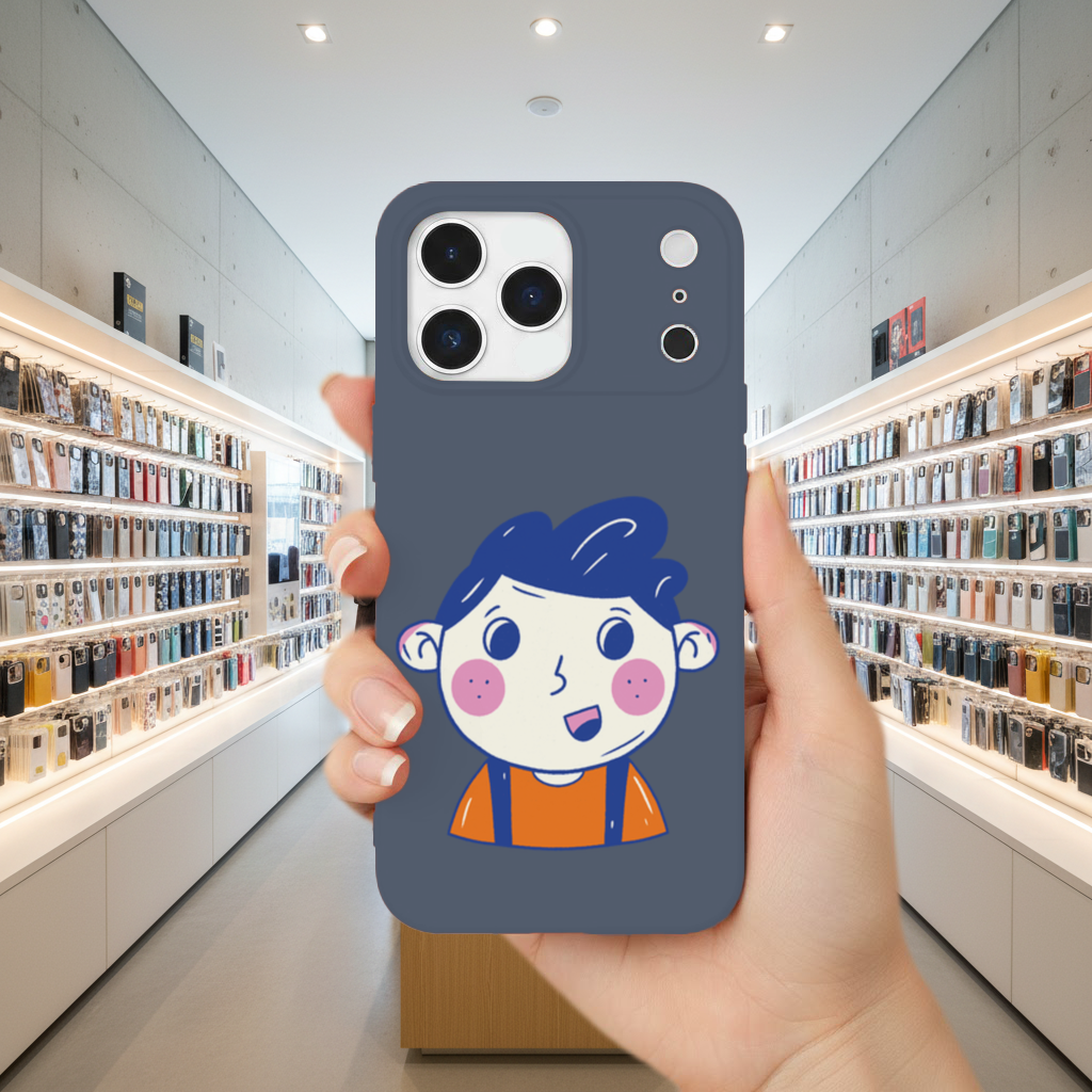 Cute Smiling Boy with Blue Hair iPhone 17 Pro Max Case