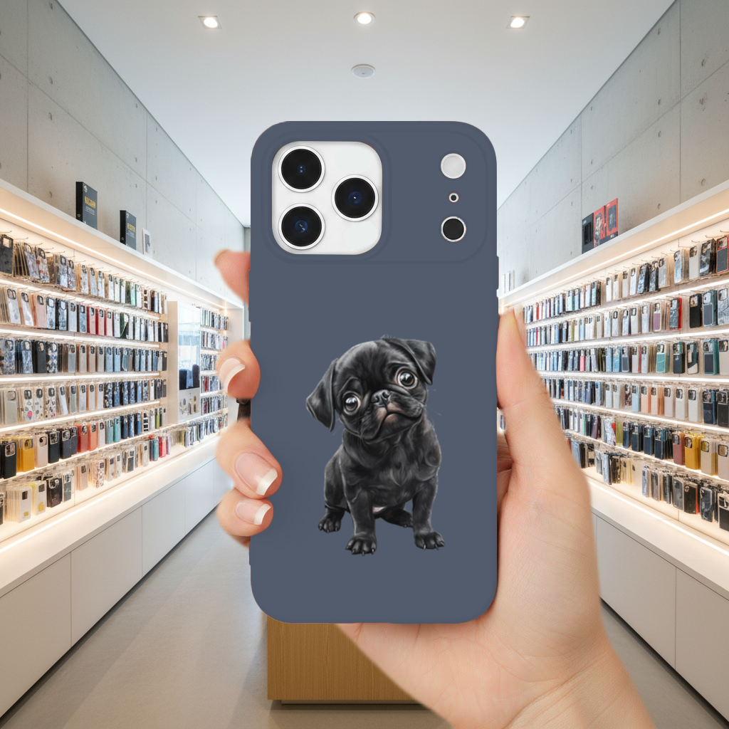 Masum Bakışlı Siyah Pug Yavrusu iPhone 17 Pro Max Kılıfı