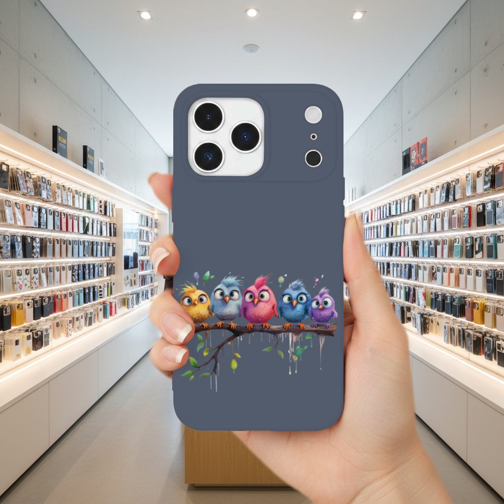 Five Colorful Kawaii Birds on Branch iPhone 17 Pro Max Case