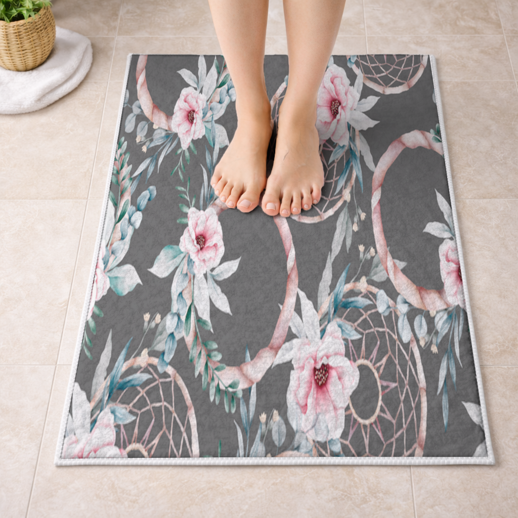 Boho Floral Dreamcatcher Pattern Bath Mat