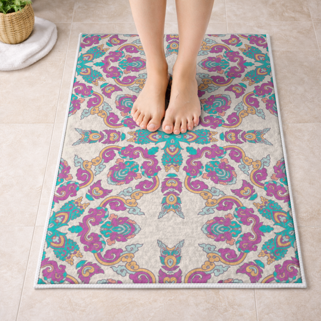 Colorful Oriental Symmetrical Mandala Pattern Bath Mat