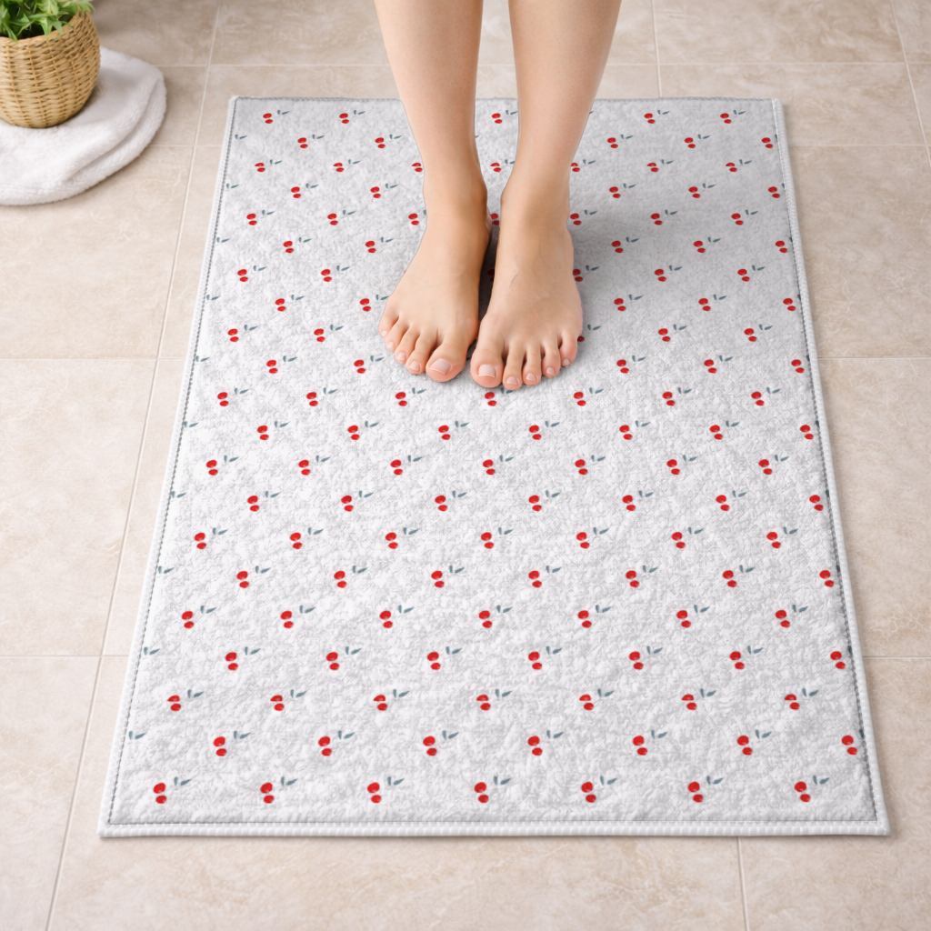 Minimal Cherry Repeat Pattern Background Bath Mat