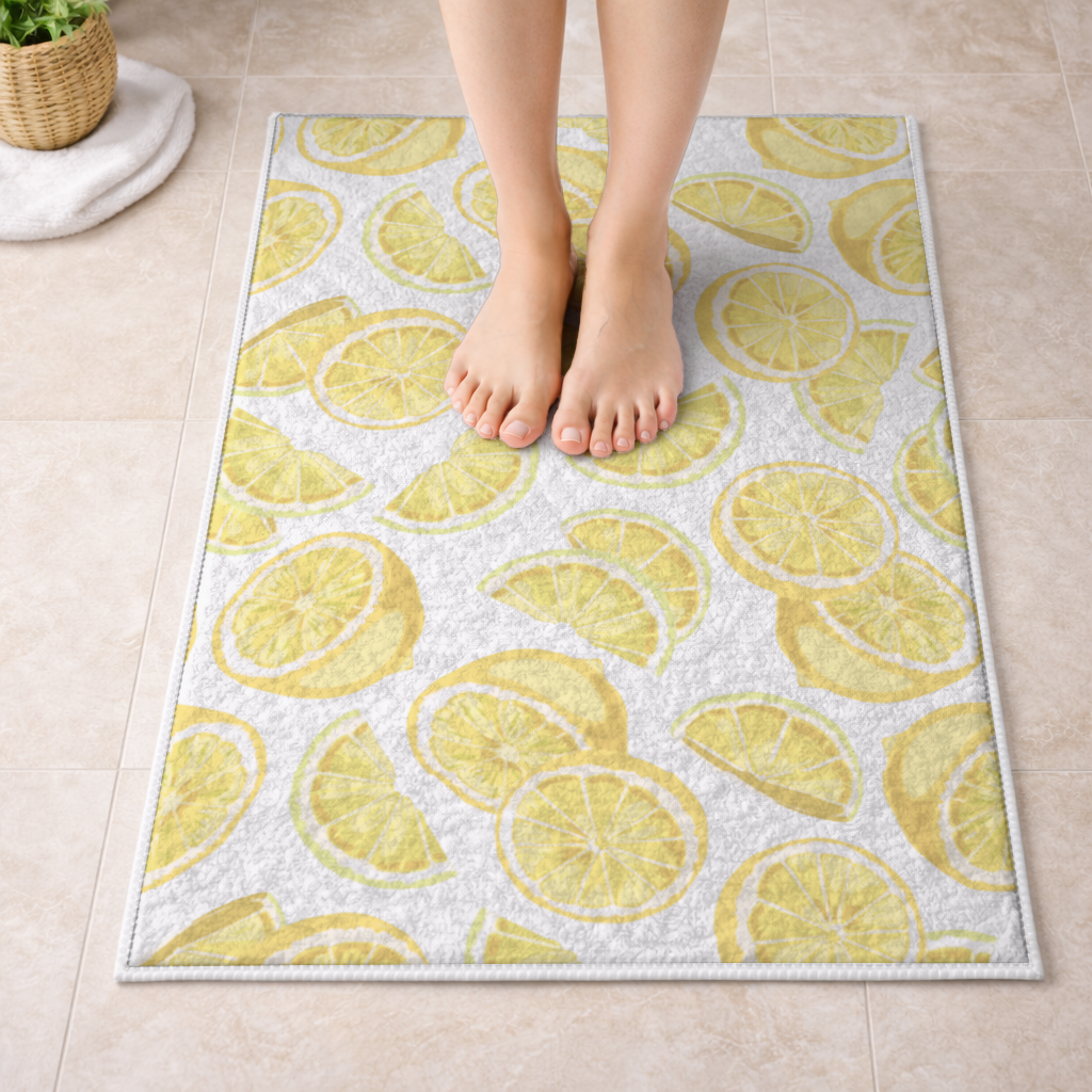 Fresh Lemon Slices Vibrant Summer Pattern Bath Mat