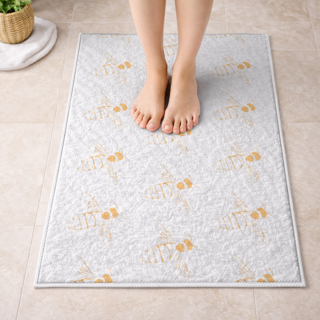 Minimal Orange Bee Illustration Bath Mat