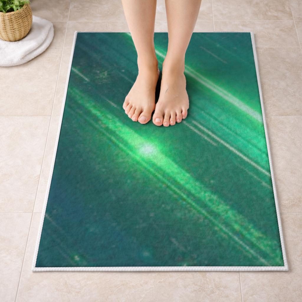 Green bright strips on black background. Bath Mat