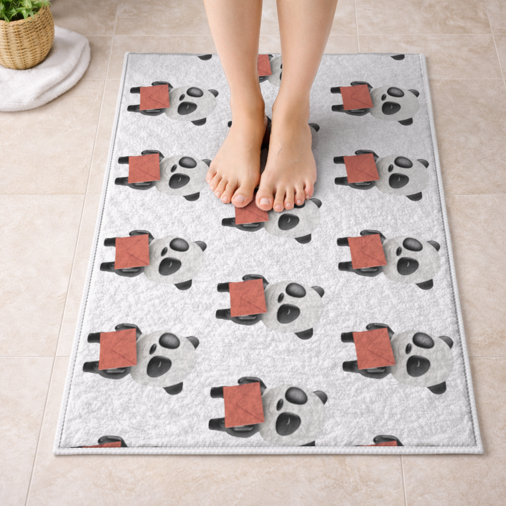 Happy Panda Character Holding Red Envelope Bath Mat