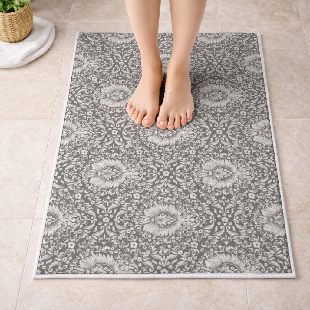 Classic Vintage Damask Floral Pattern Bath Mat