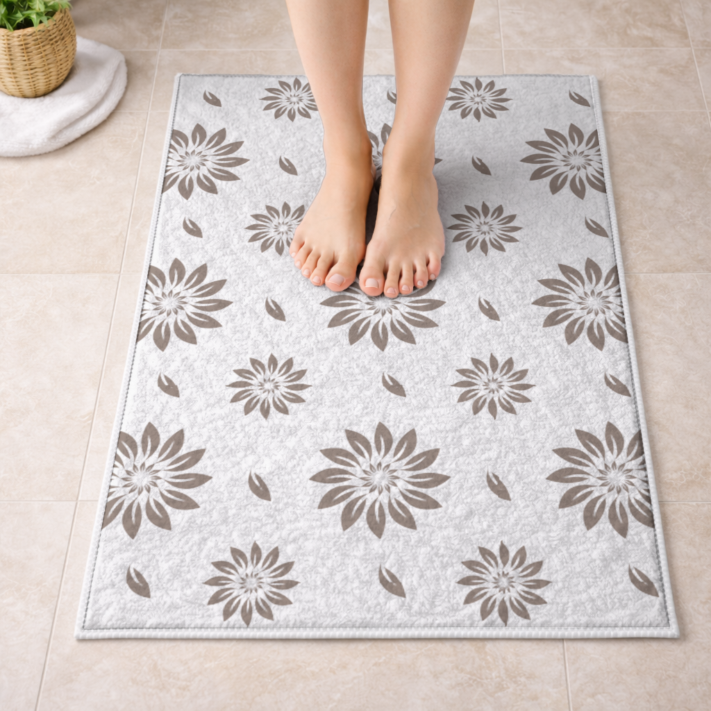 Minimalist Modern Brown Floral Pattern Bath Mat