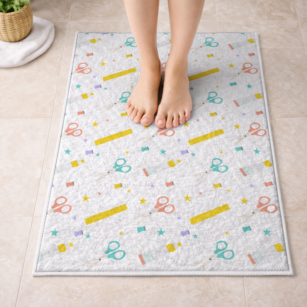Colorful School and Stationery Supplies Pattern Bath Mat