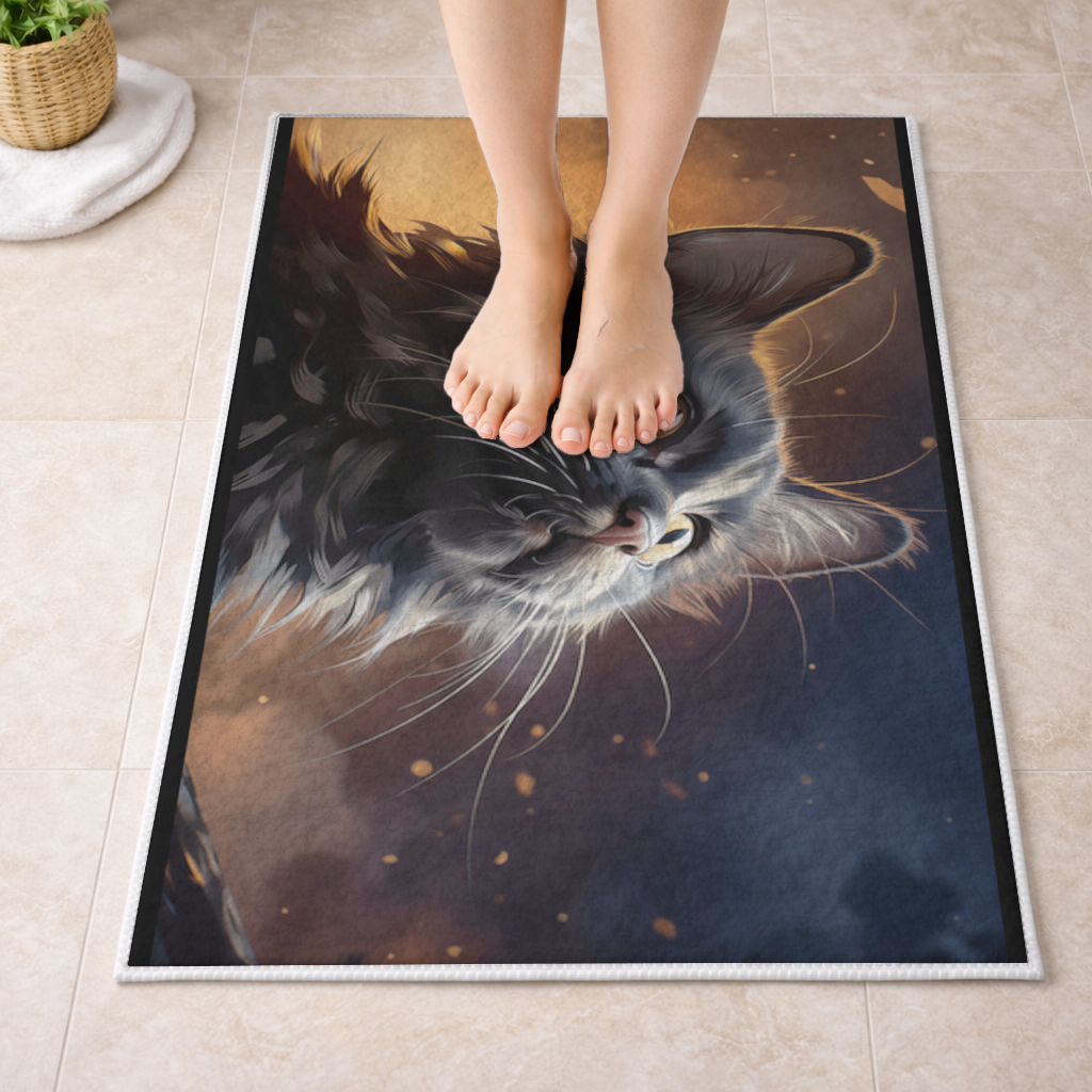 Siyah Kedi Dijital Sanat Banyo Halısı