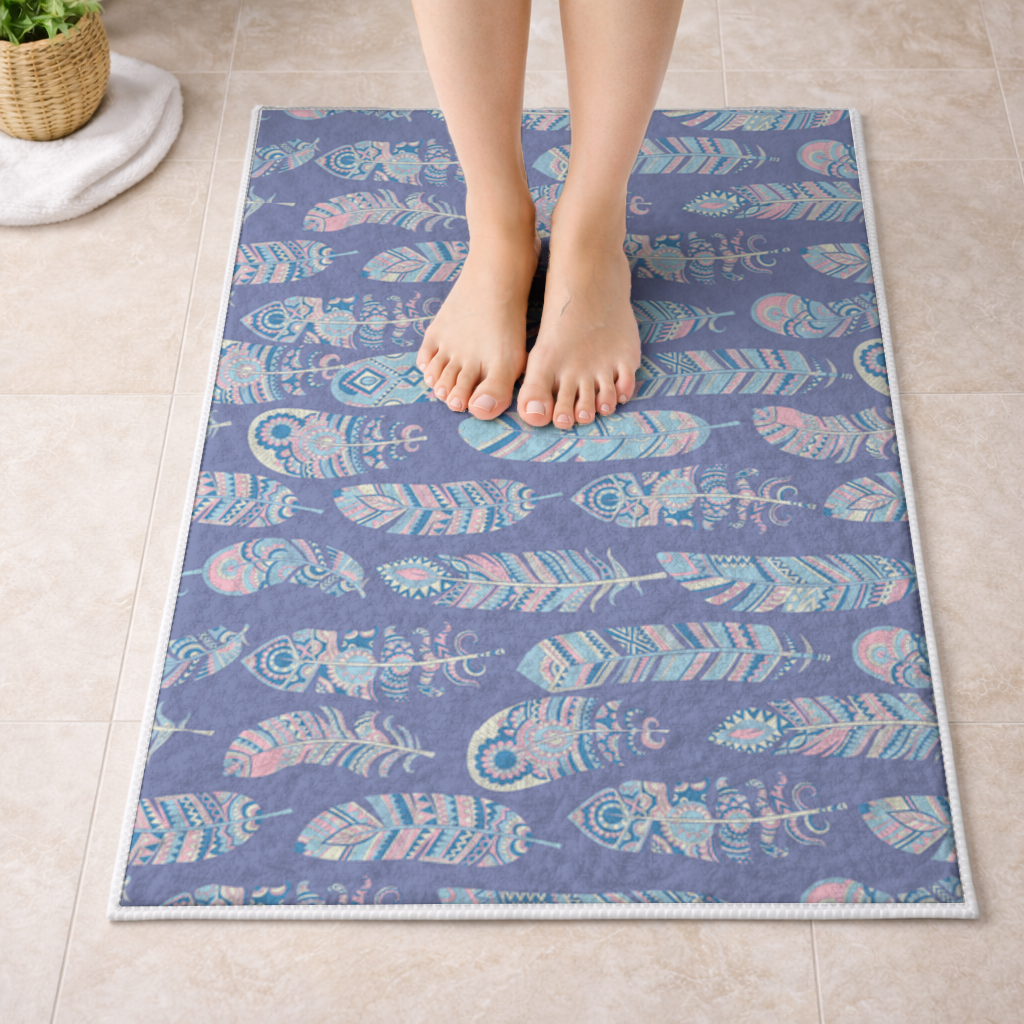 Boho Tribal Feather Bath Mat