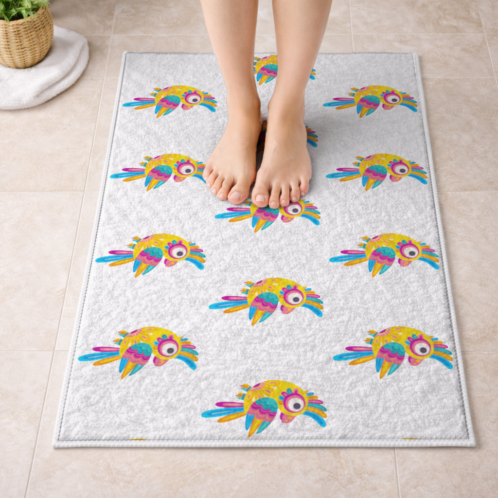 Vibrant Tropical Parrot Folk Bath Mat