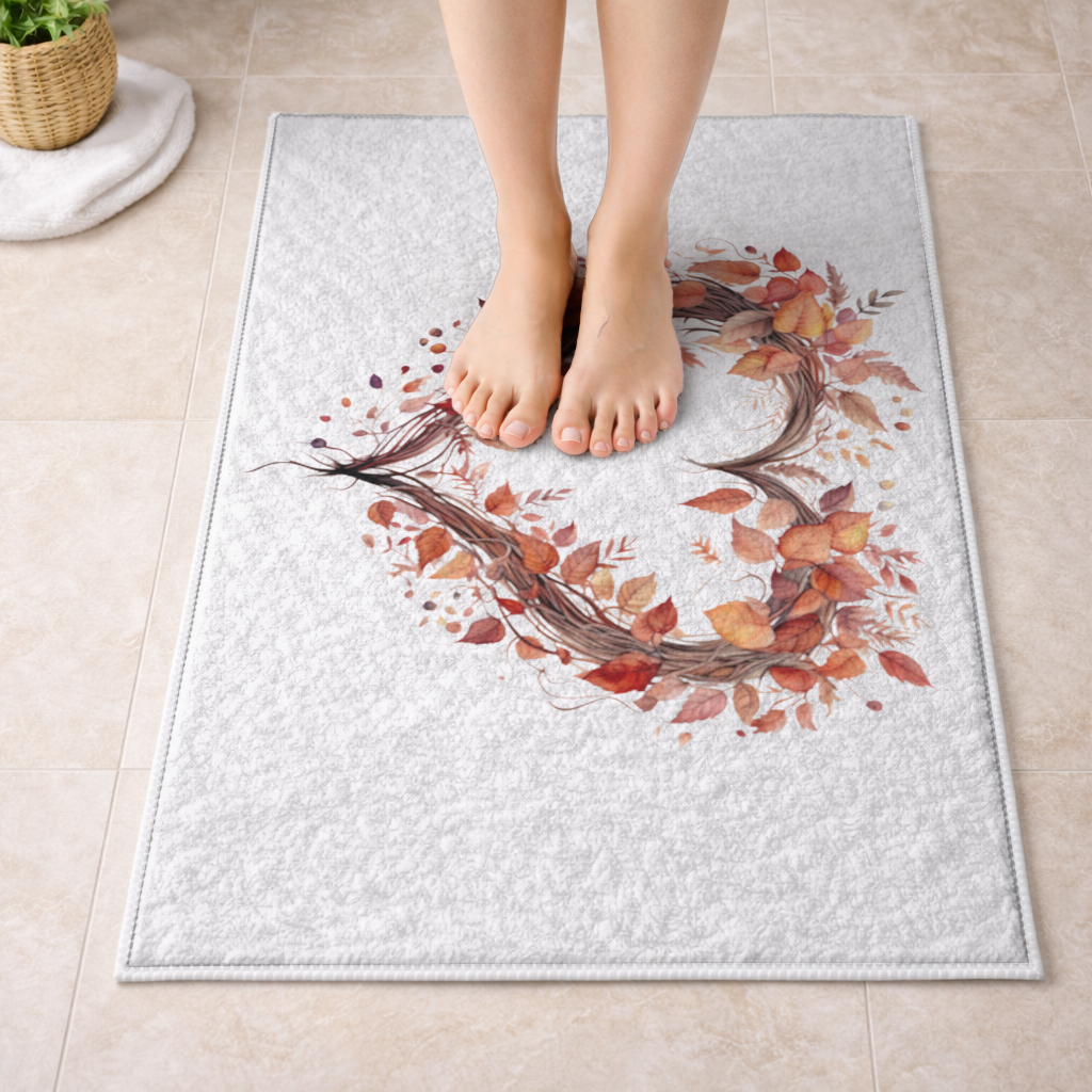 Autumn Leaves Heart Wreath Bath Mat