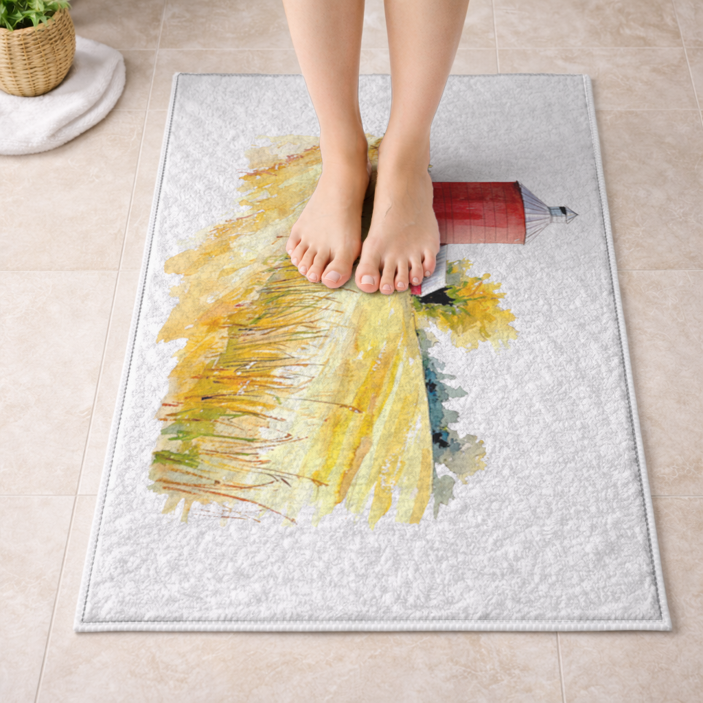 Red Farm Silo and Golden Wheat Field Bath Mat