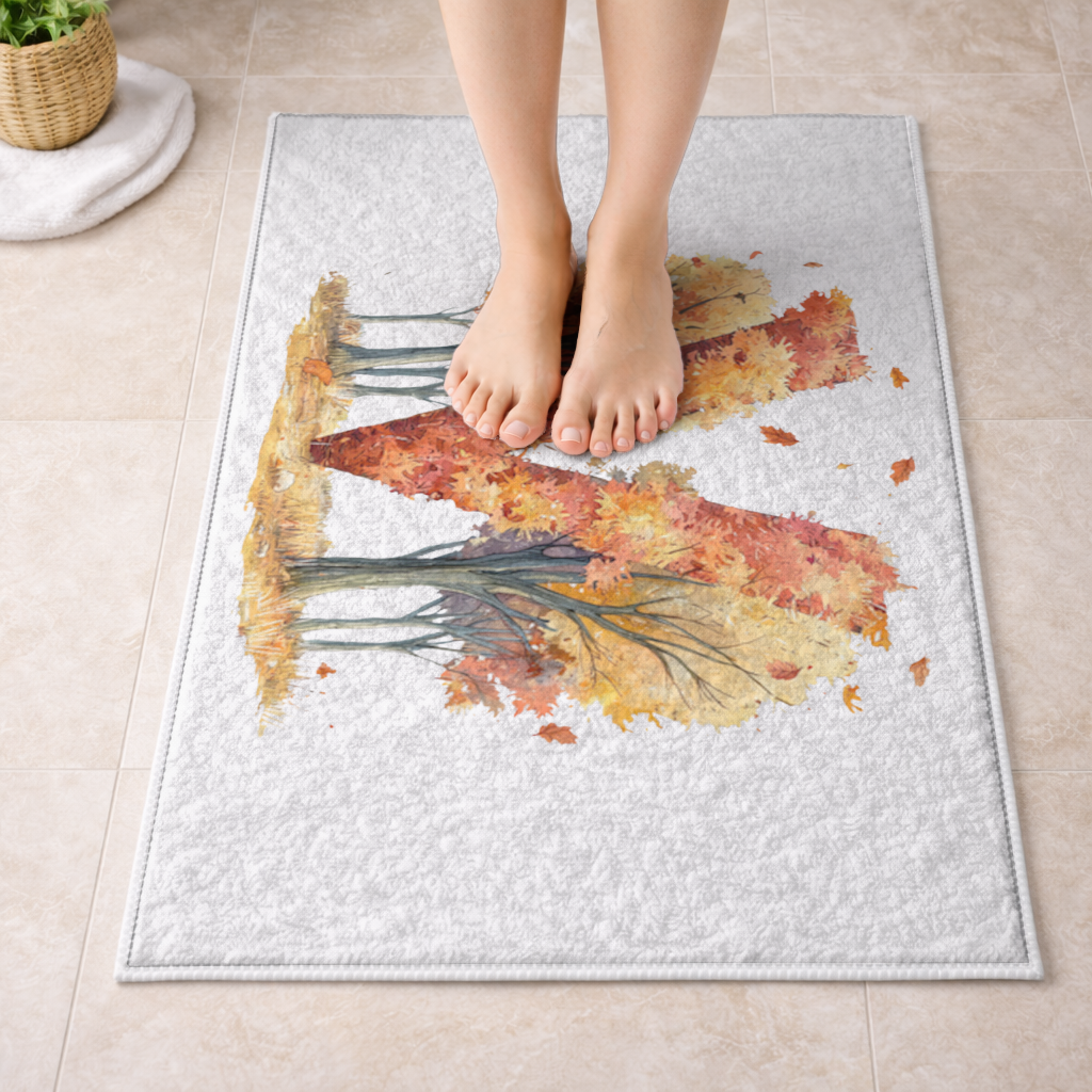 Orange Autumn Forest Letter M Bath Mat