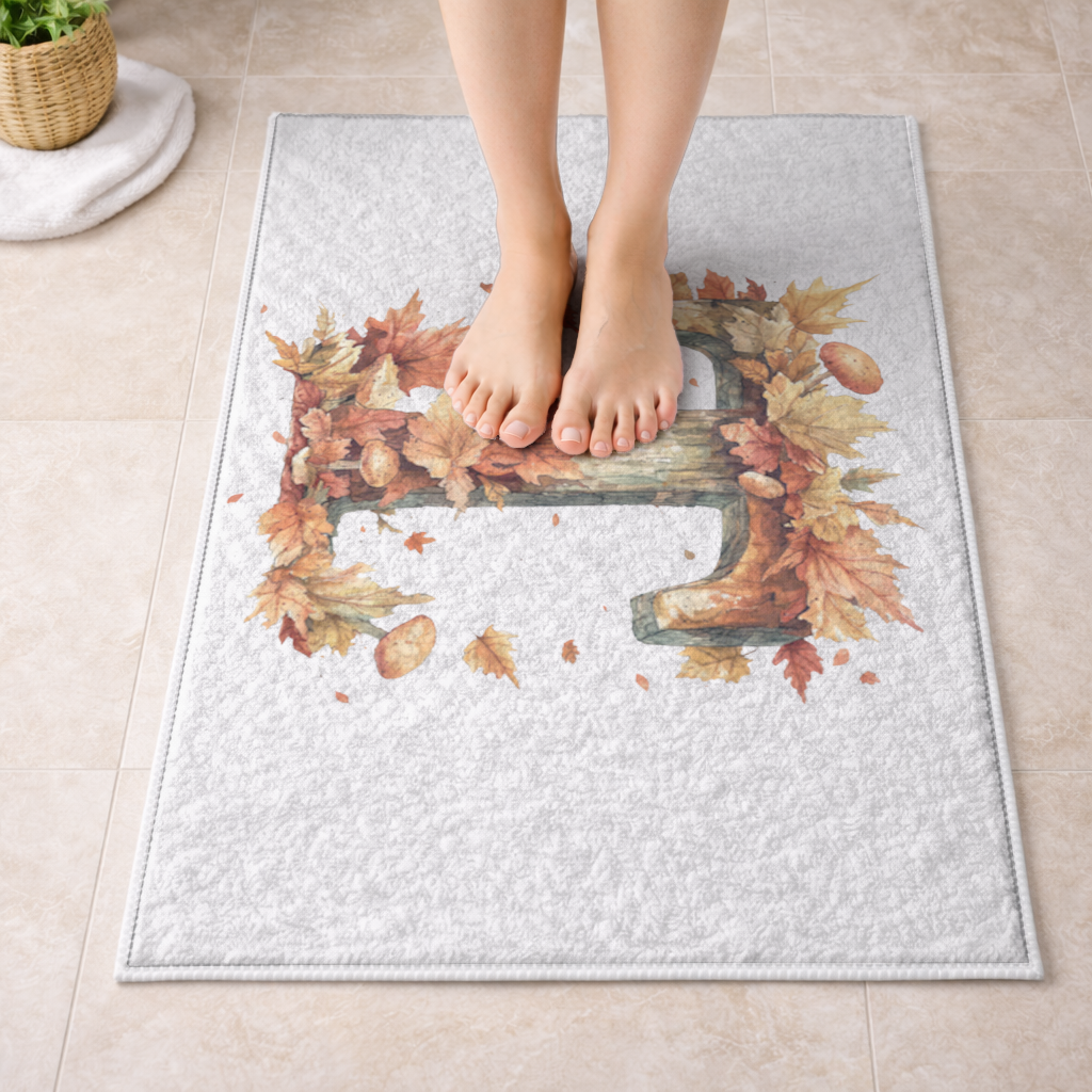 Autumn Leaf Wooden Letter T Bath Mat