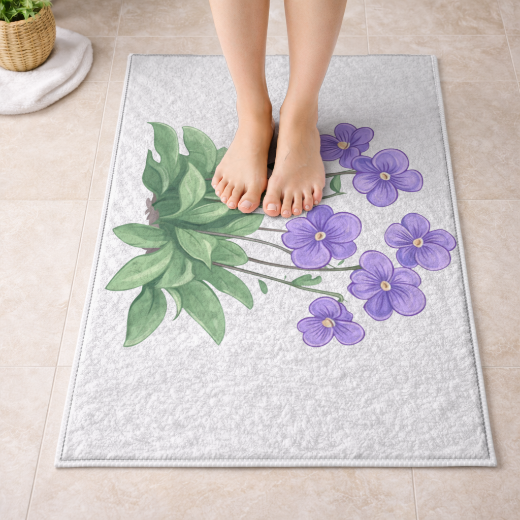Cottagecore Purple Violets Bath Mat