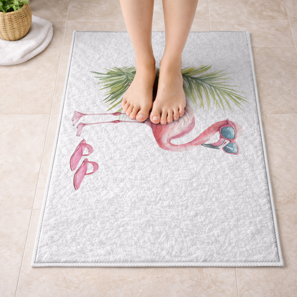 Pink Flamingo with Sunglasses Bath Mat