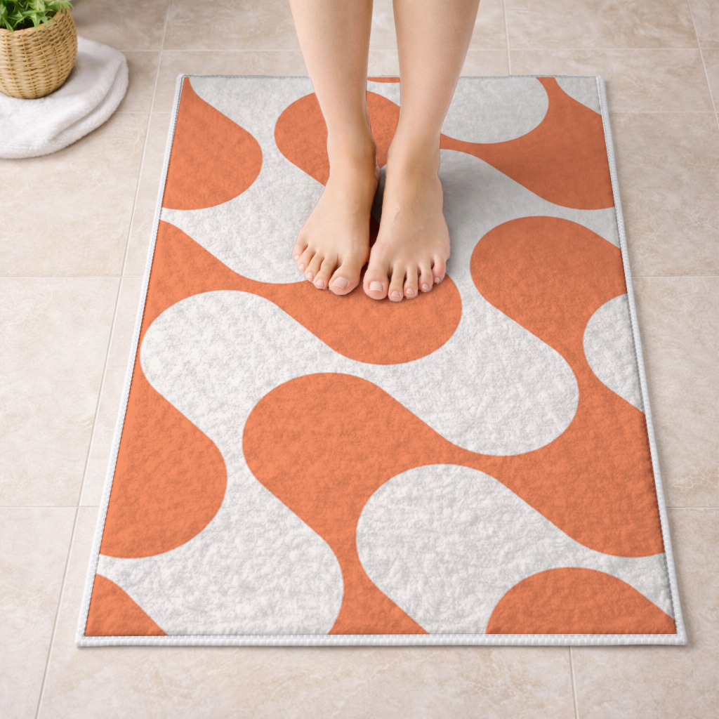 Retro 70s Orange Cream Groovy Curves Bath Mat