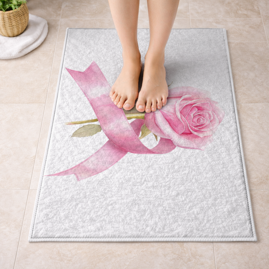 Breast Cancer Awareness Pink Rose Bath Mat