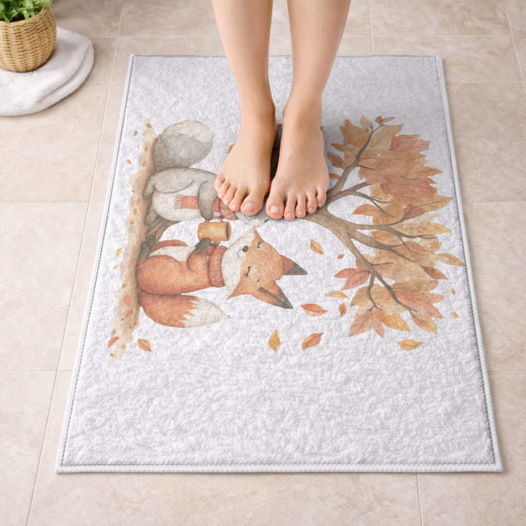 Cozy Autumn Fox and Rabbit Bath Mat