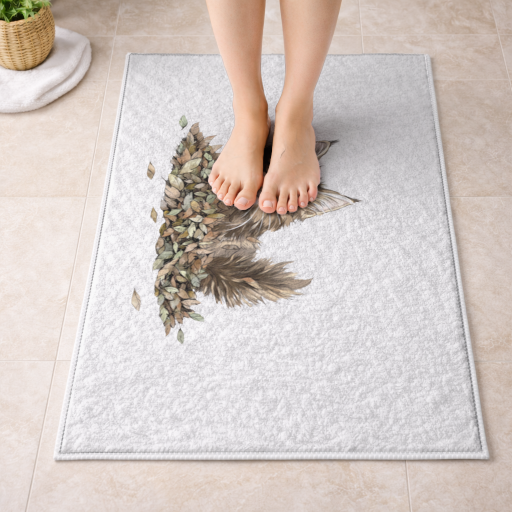 Cute Fluffy Kitten in Autumn Leaves Bath Mat