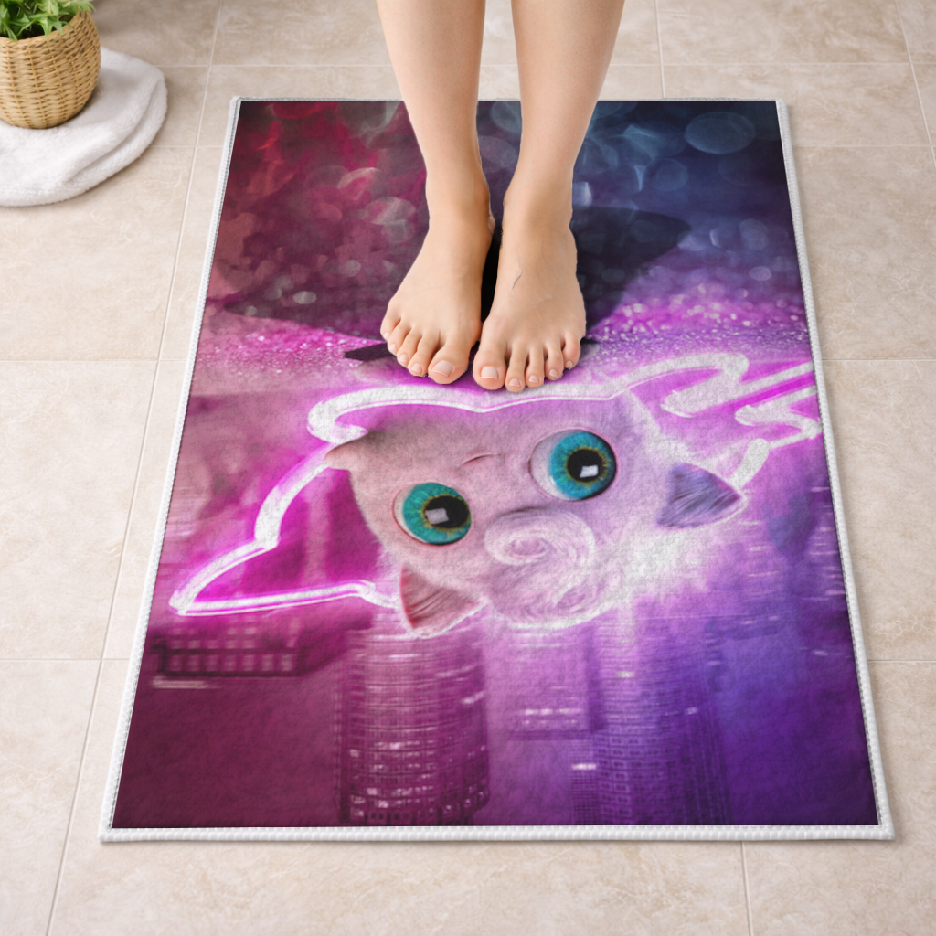 Cyberpunk Pink Fluffy Creature Bath Mat