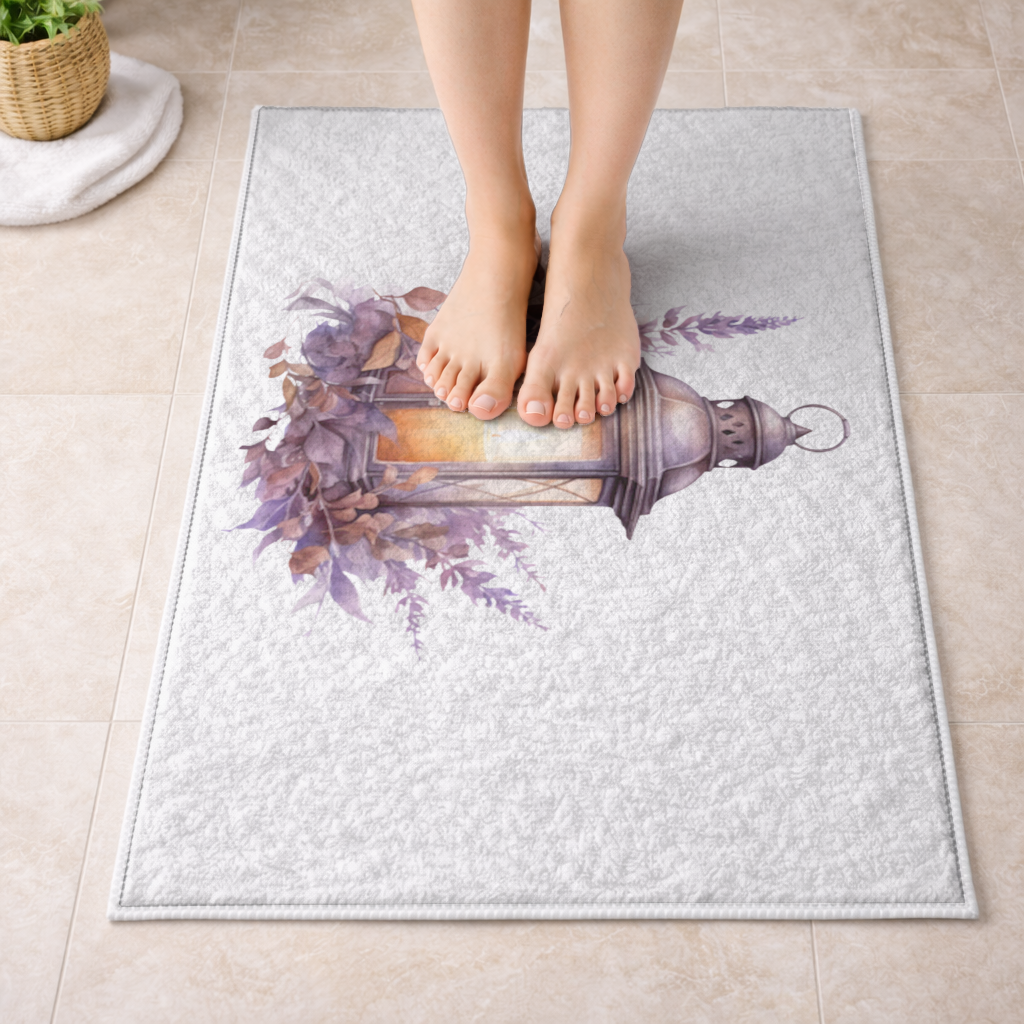 Lavanta ve Güz Yapraklı Antika Fener Banyo Halısı