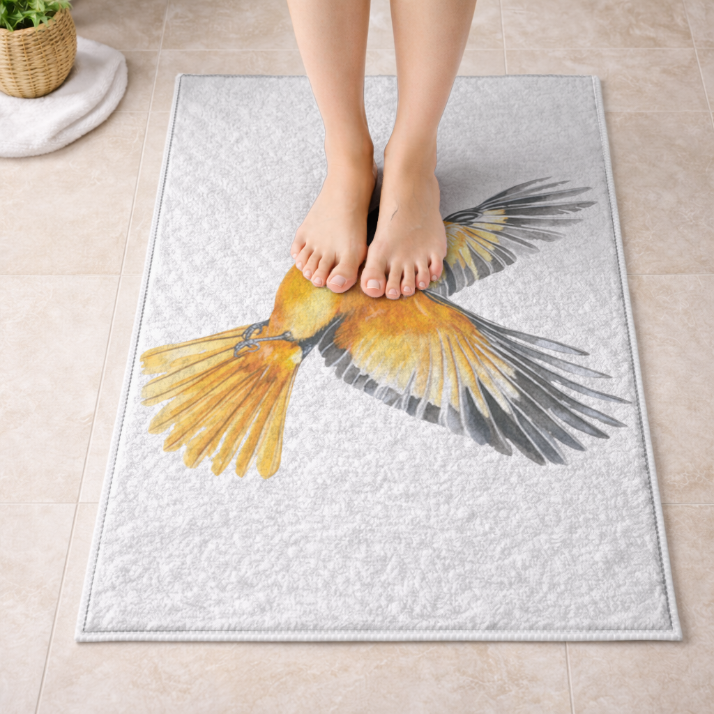 Watercolor Baltimore Oriole Bath Mat