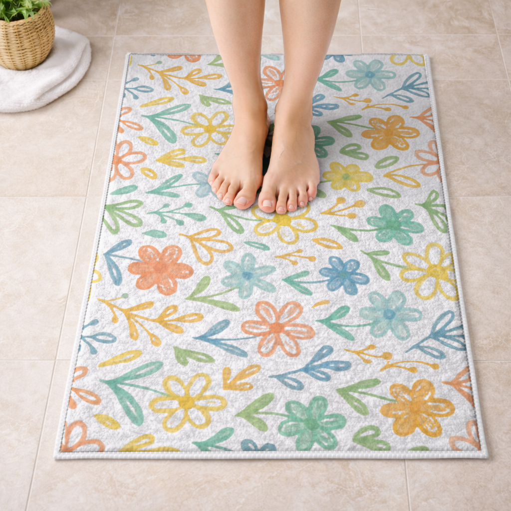 Colorful Boho Wildflowers Bath Mat