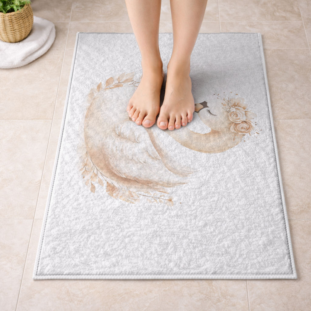 Elegant Floral Crown Boho Swan Bath Mat