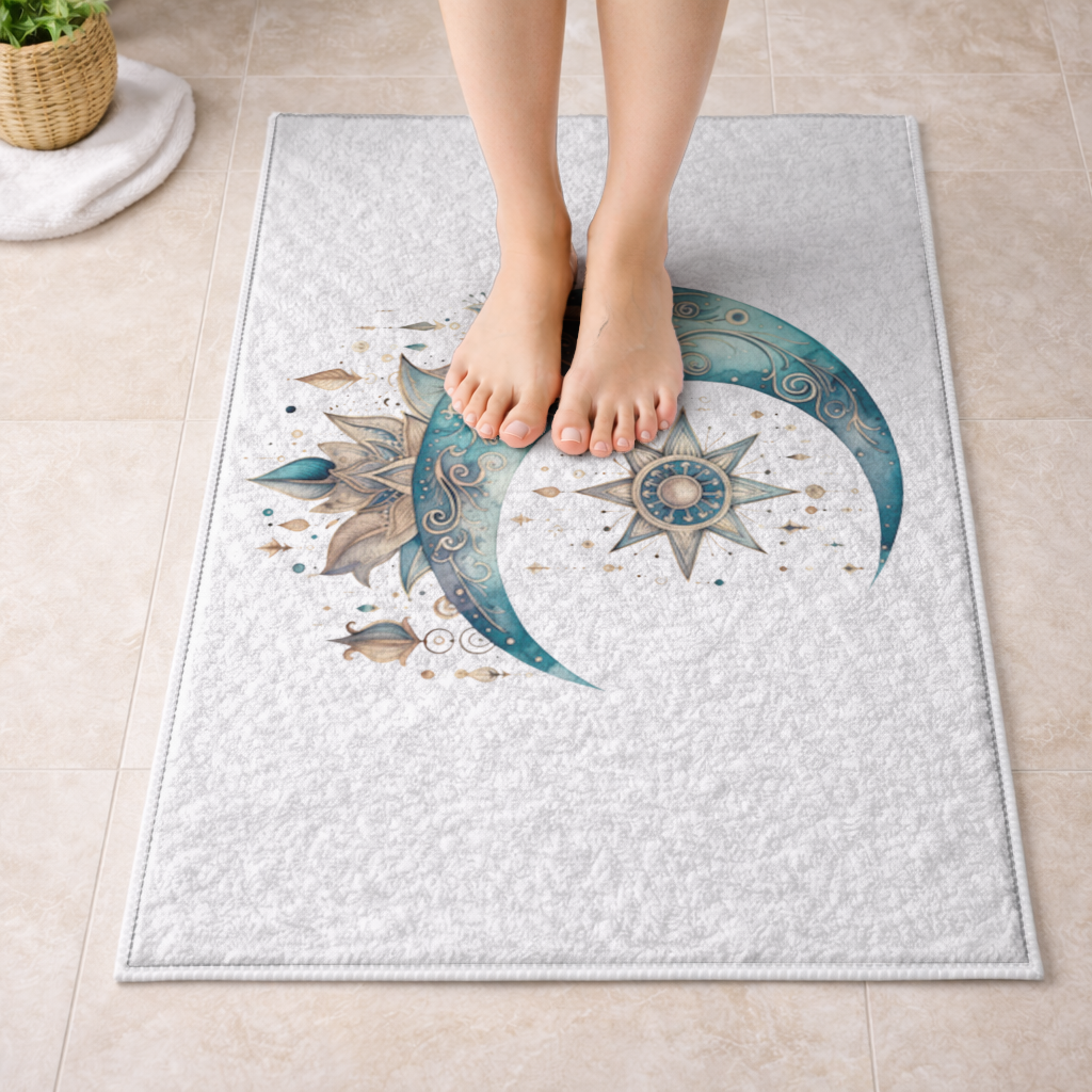Boho Celestial Sun and Moon Bath Mat