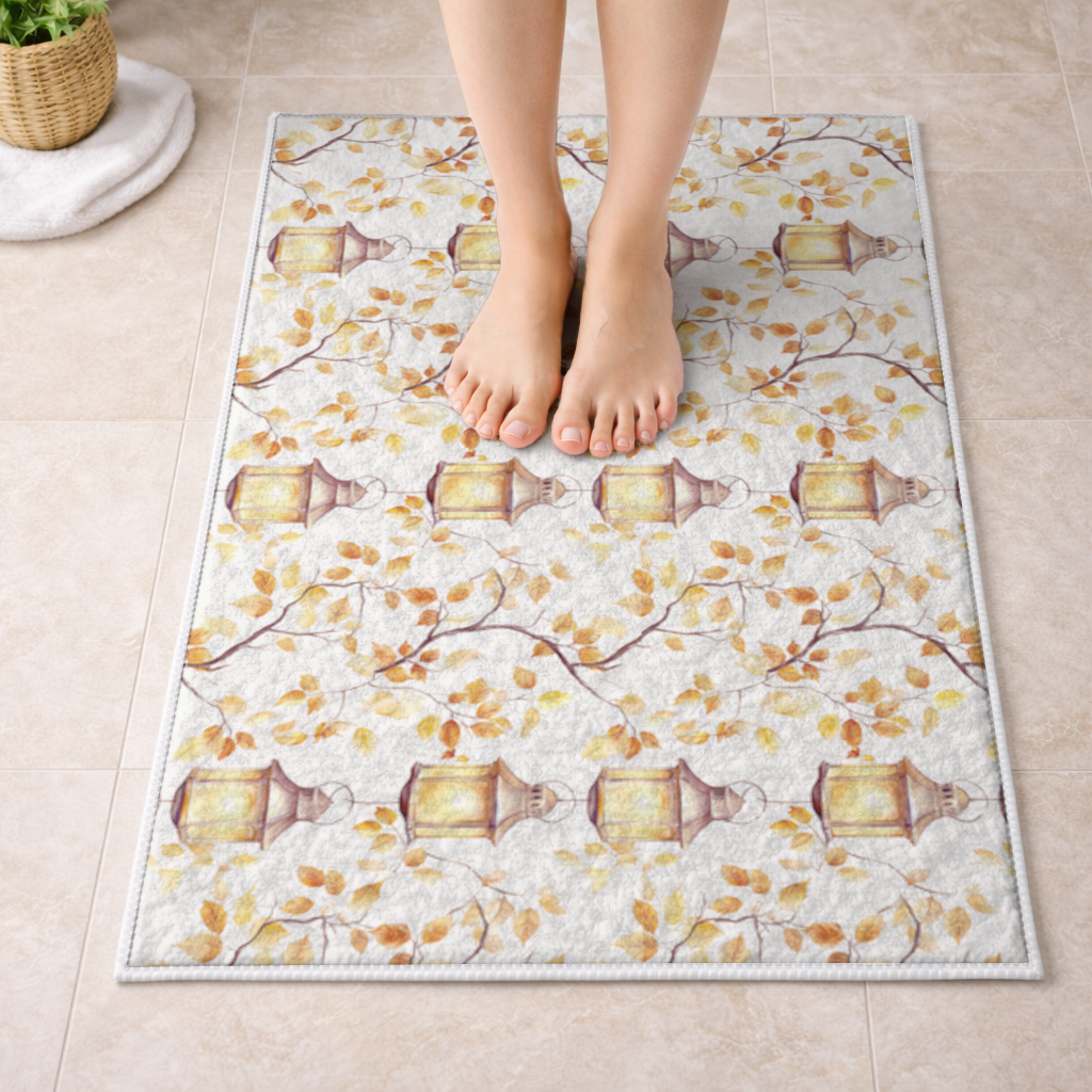 Vintage Watercolor Fall Branches Bath Mat