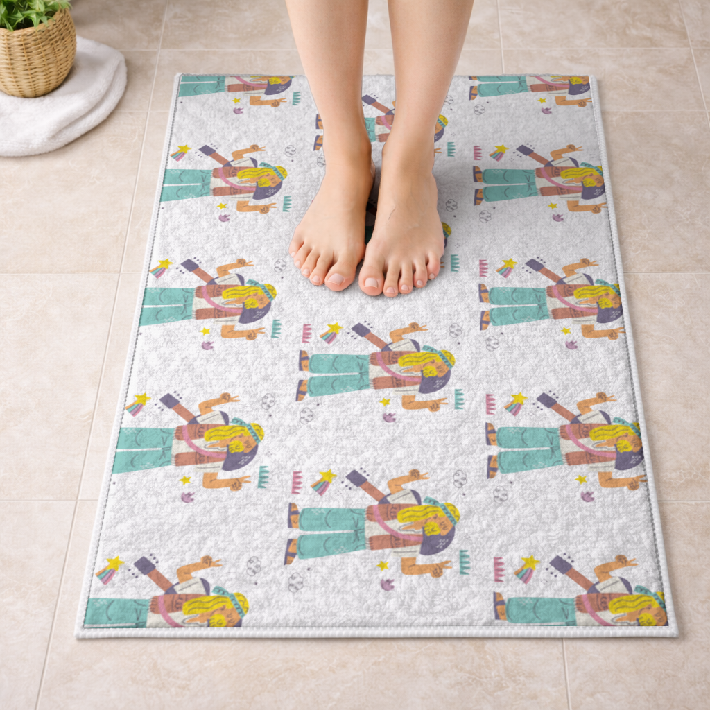 Retro Hippie Character Bath Mat
