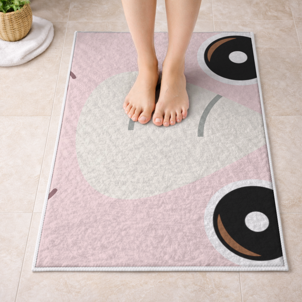 Teddy Bear Pooli-Cute Pink Rhino Gogo Face Bath Mat