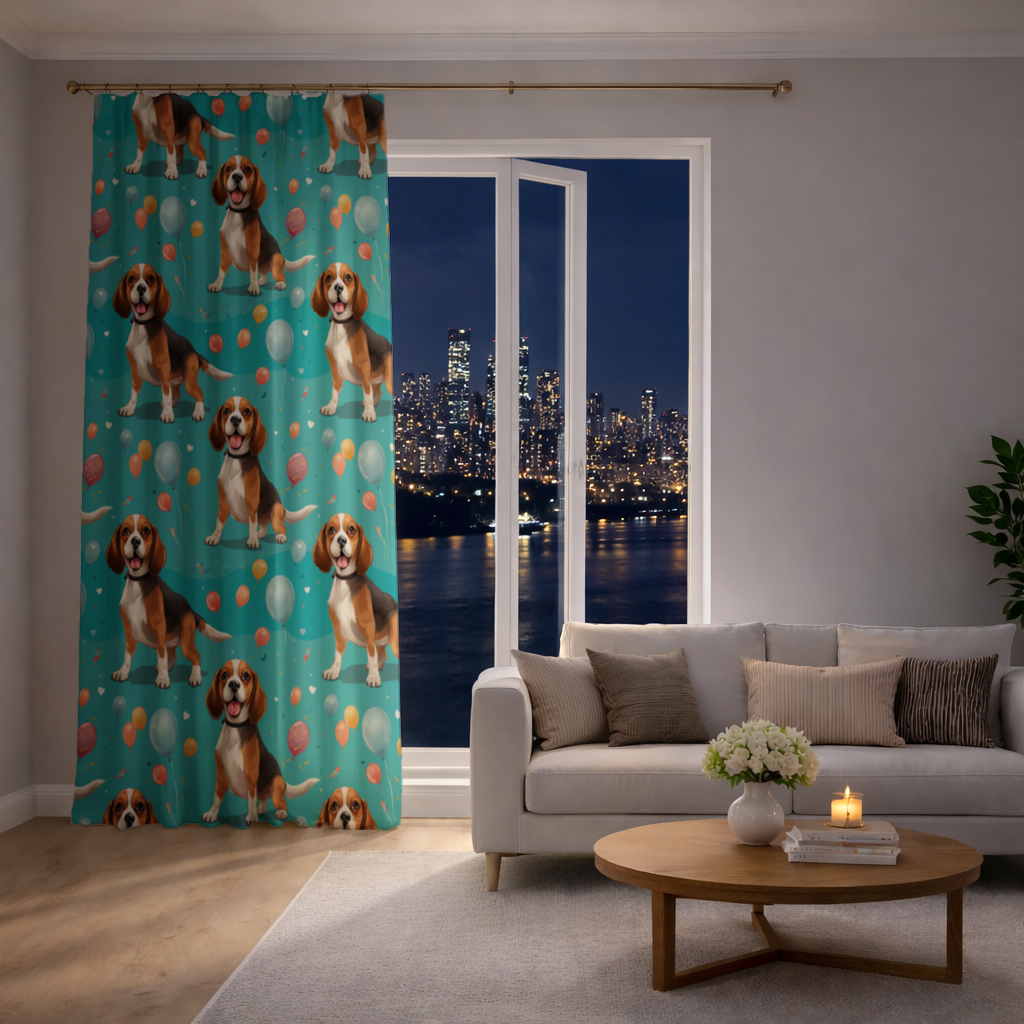 Cute Beagle Dog and Colorful Balloons Seamless Pattern Drapes