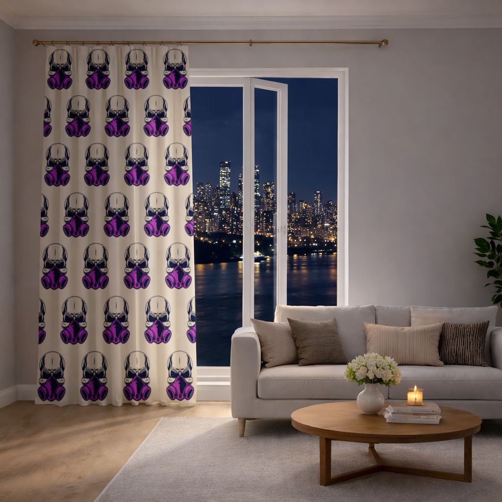 Skull with Gas Mask Illustration Modern and Edgy Design Drapes