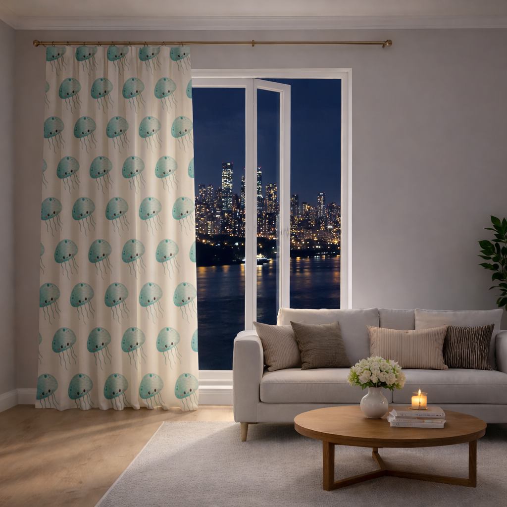 Cute Blue Jellyfish Character Drapes