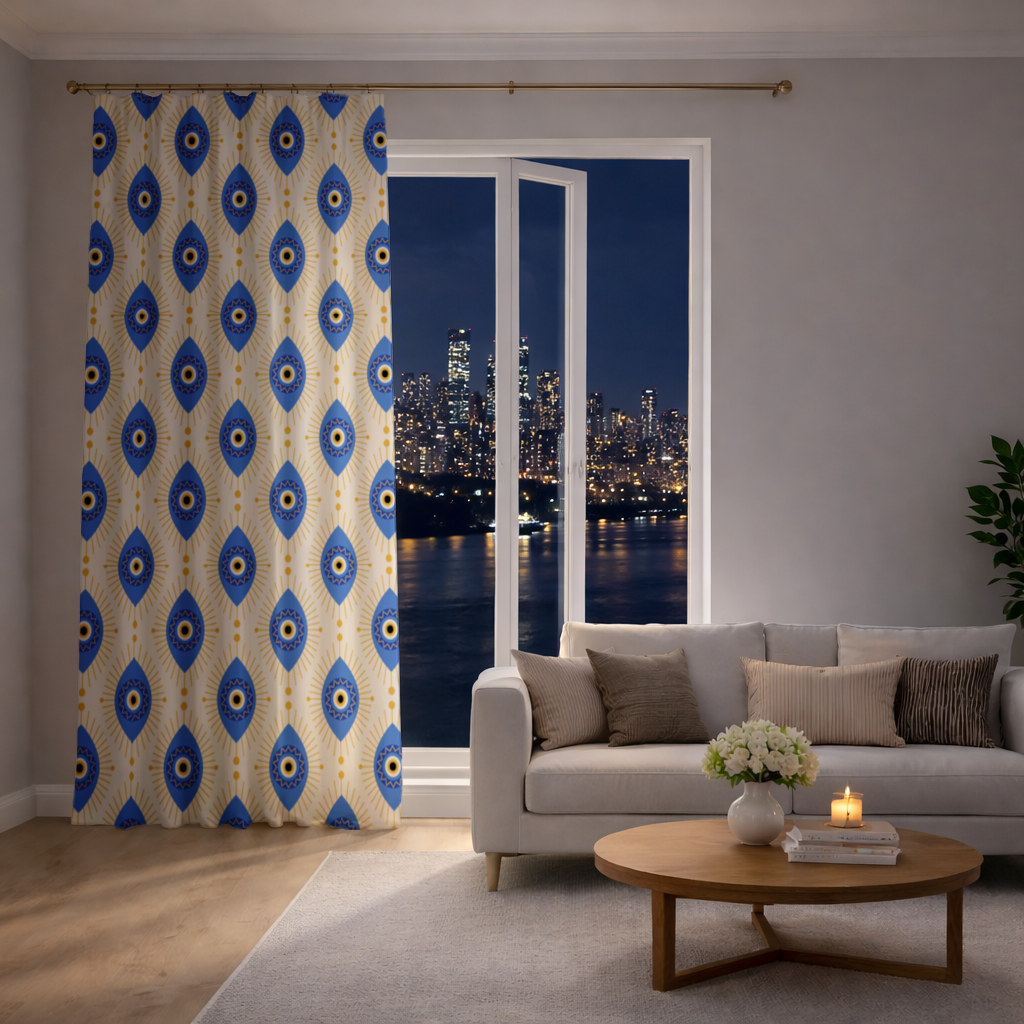 Modern Evil Eye Pattern with Sunburst Rays Drapes